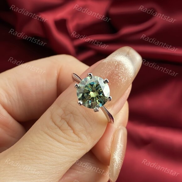 NEW Certified 3 ct. t.w. Dark Blue Green Moissanite Solitaire 6 Prong Ring - Picture 3 of 8